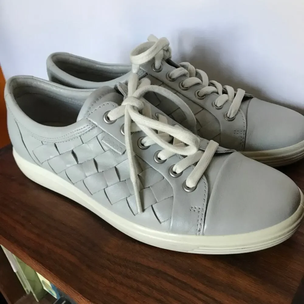 ECCO Women's Soft 7 Woven Tie sneakers in light gray leather - Size 8